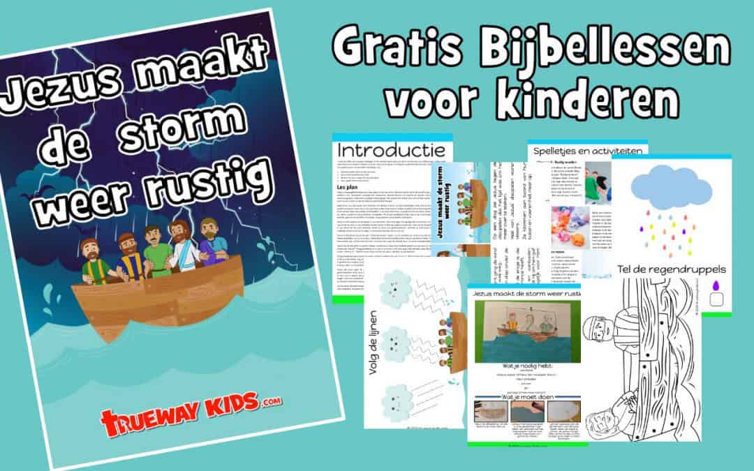Jezus kalmeert de storm - Gratis bedrukbare Bijbelles op de kleuterschool Marcus 4:35-41. Inclusief gratis kleurplaten, verhaal, knutselen, spelletjes en activiteiten, werkbladen en meer. Thuis bijbelstudie voor kinderen.