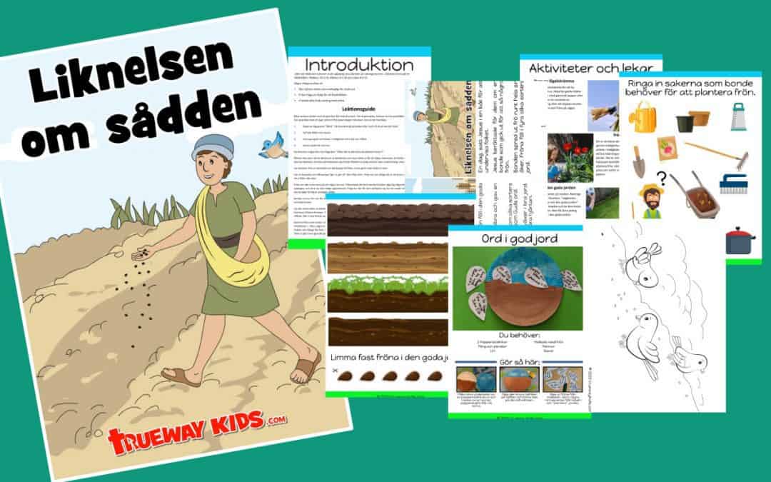 Gratis utskrivbar bibelundervisning för barn om Liknelsen om sådden. Inkluderar spel, kalkylblad, hantverk, målarbok och mer.