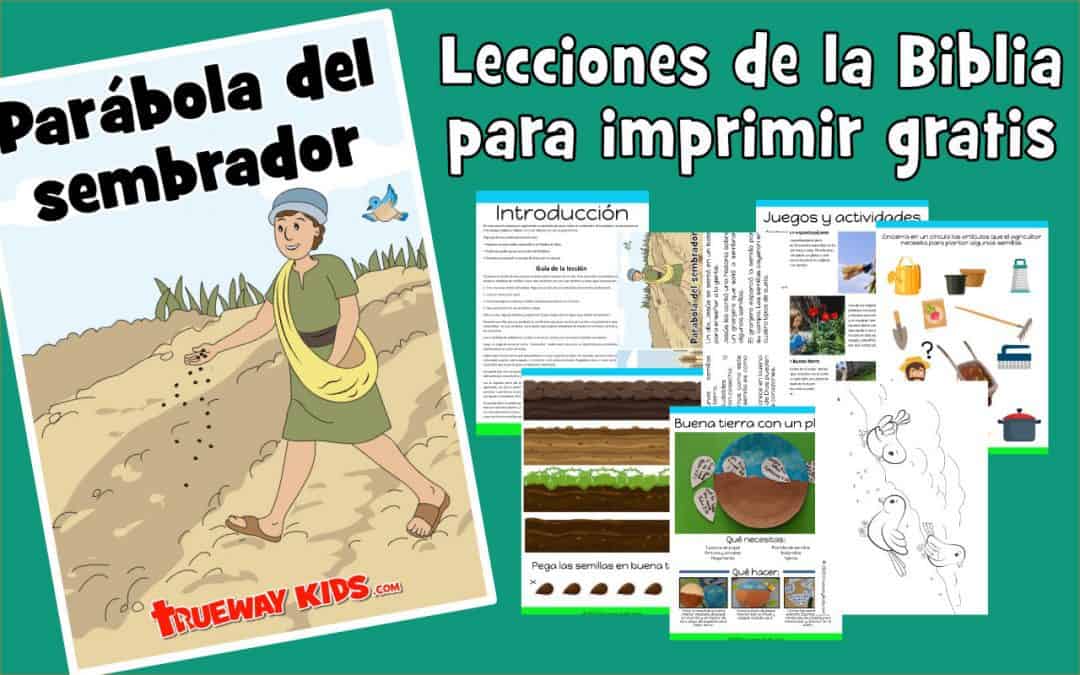 Lección bíblica imprimible gratis para niños sobre la parábola del sembrador. Incluye juegos, hojas de trabajo, manualidades, colorantes y más.
