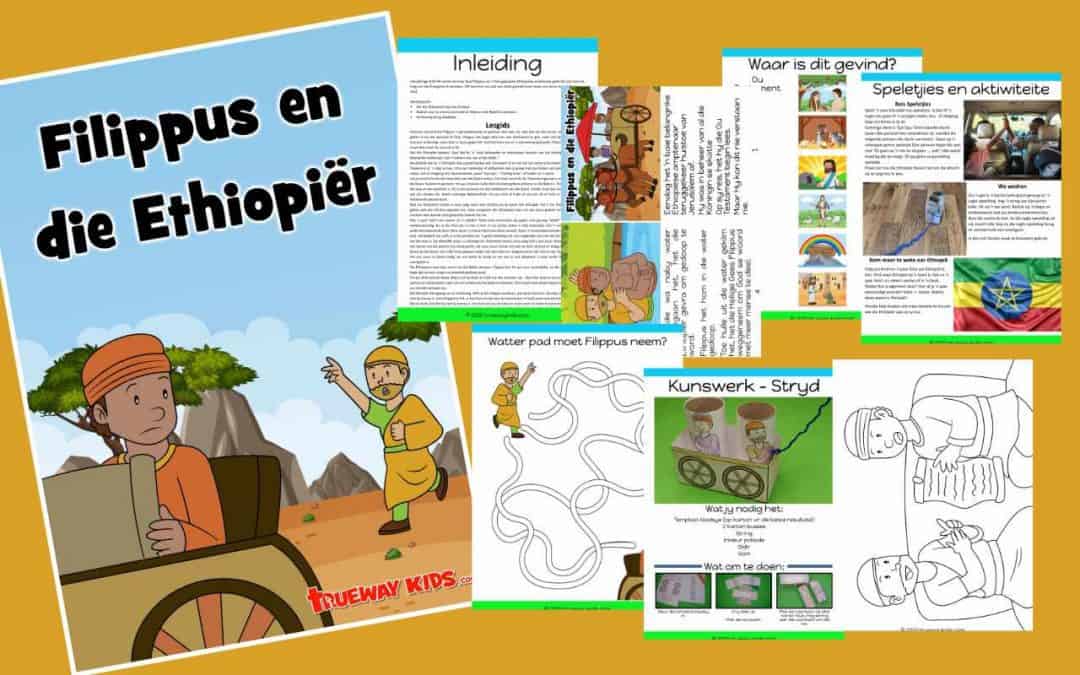 Philip en die Ethiopiër. les vir kinders. Gratis afdrukbare bevat verhaal, speletjies, werkkaarte, inkleurbladsye, kunsvlyt, liedjies en meer. ideaal vir huis of kerk. Handelinge 8: 26-40 vertel ons hoe God Filippus na 'n hooggeplaaste Etiopiese amptenaar gelei het om hom te help om die Evangelie te verstaan. Dit herinner ons daaraan dat ons altyd gereed moet wees om Jesus met ander te deel.