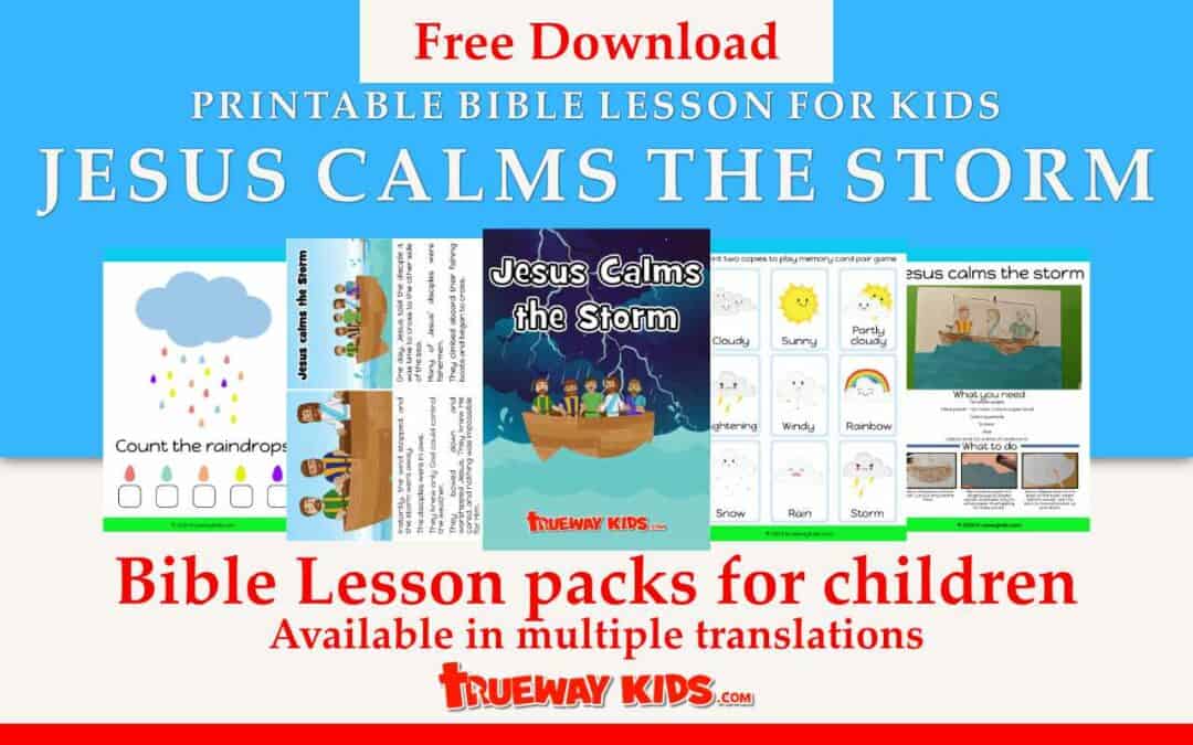 Jesus calms the storm - Free printable Preschool Bible lesson Mark 4:35-41. Included free coloring pages, story, crafts, games and activities, worksheets and more. At home Bible study for kids.