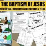 The Baptism of Jesus in the river by John the Baptism MATTHEW 3:13-17 - Bible lesson for preteens and teens. Worksheets, Bible lesson , study notes, games and activities, coloring pages and more. Ideal for home, youth groups and church Bible studies.