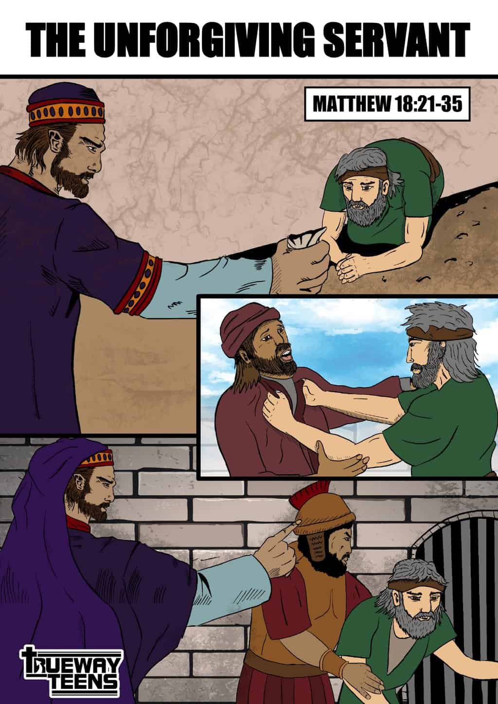 The parable of the unforgiving servant – Bible lesson for teens. Matthew 25. Worksheets, Bible lesson , study notes, games and activities, coloring pages and more. Ideal for home, youth groups and church Bible studies.