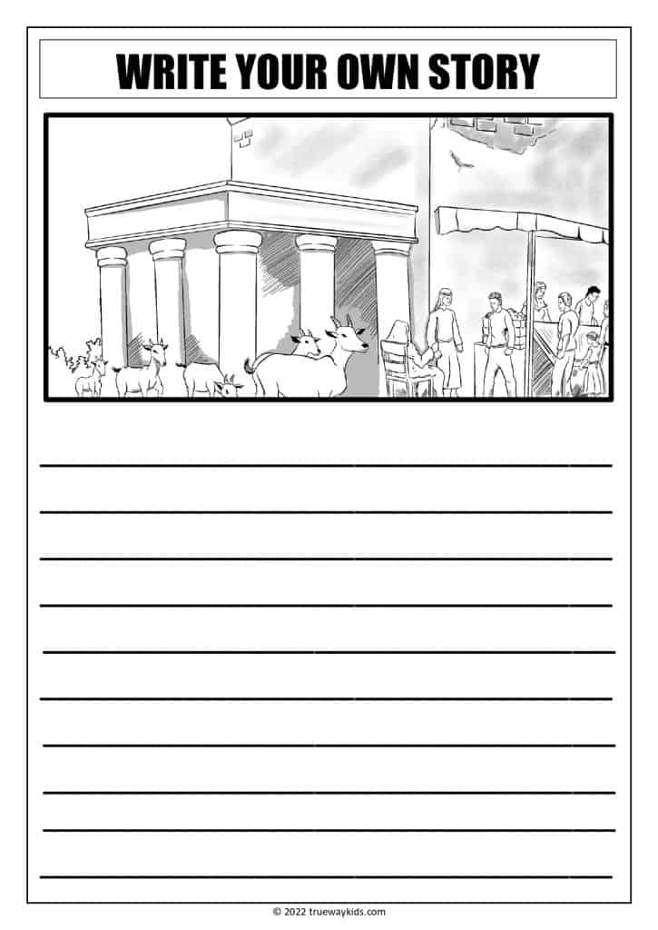 Jesus cleansed the Temple - write your own story - worksheet for teens