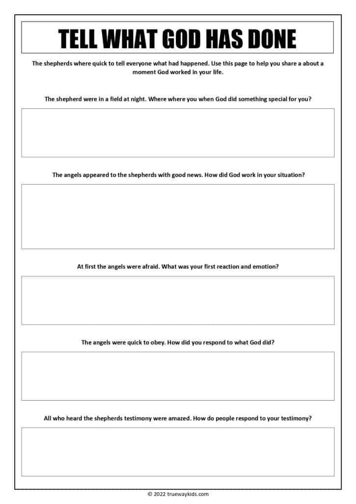 Share what God has done in your life - worksheet for teens