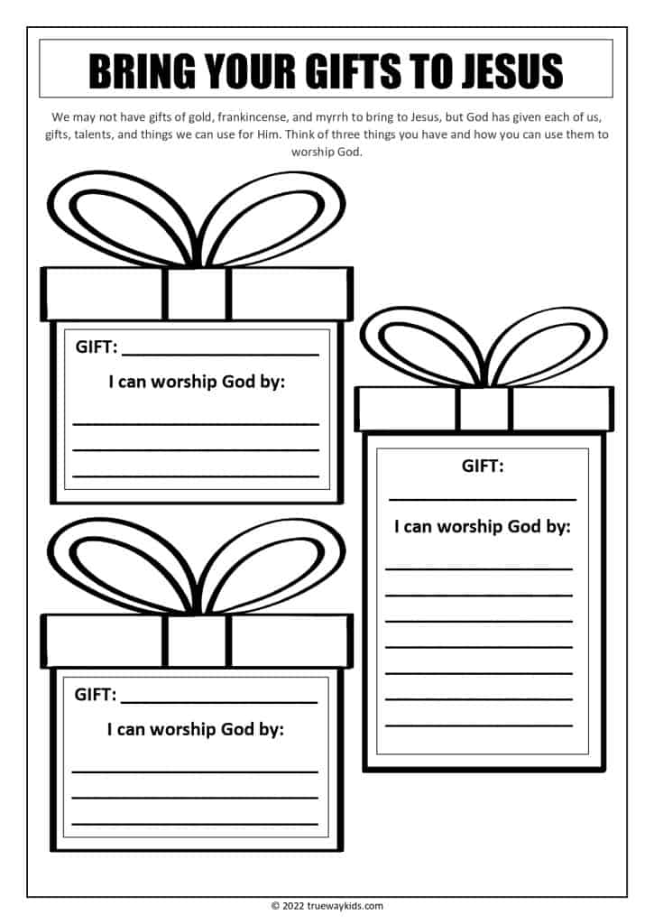 Bring gifts to Jesus - Bible worksheet for teens