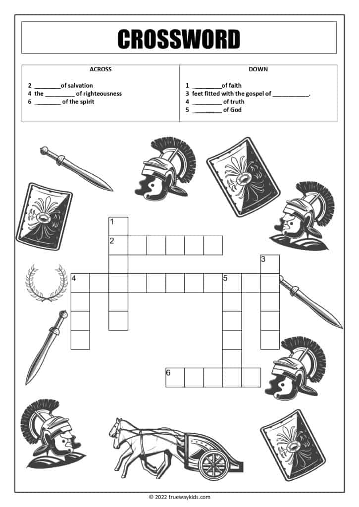 The armor of god crossword puzzle is perfect for teens who are studying Ephesians 6:10-20. This printable worksheet is a great way to help them learn and remember the key points from this important Bible passage.