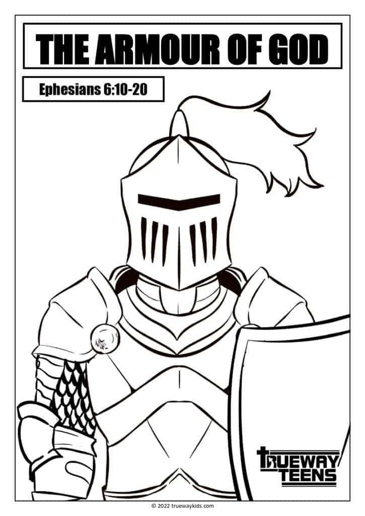 This armor of God coloring page for teens is a great way to visually learn about the different pieces of armor that are mentioned in Ephesians 6:10-20. Use this coloring page in your teen Bible study group or at home with your family to help learn about this important biblical principle. 