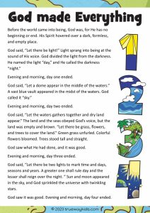 Creation Bible lesson for children 5 - 10 years old - Trueway Kids