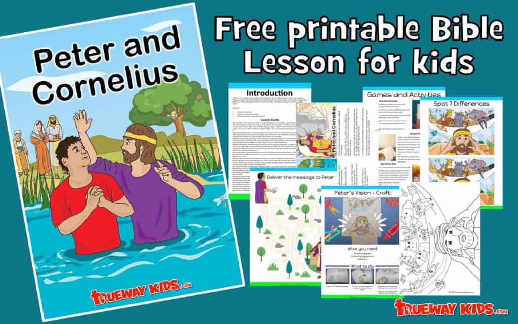 Teach kids about the story of Peter and Cornelius from Acts 10 with this fun Bible lesson for kids! Download this free printable. Perfect for Sunday School or family devotions, this lesson plan includes a fun, engaging story with activities, discussion questions, and coloring pages.