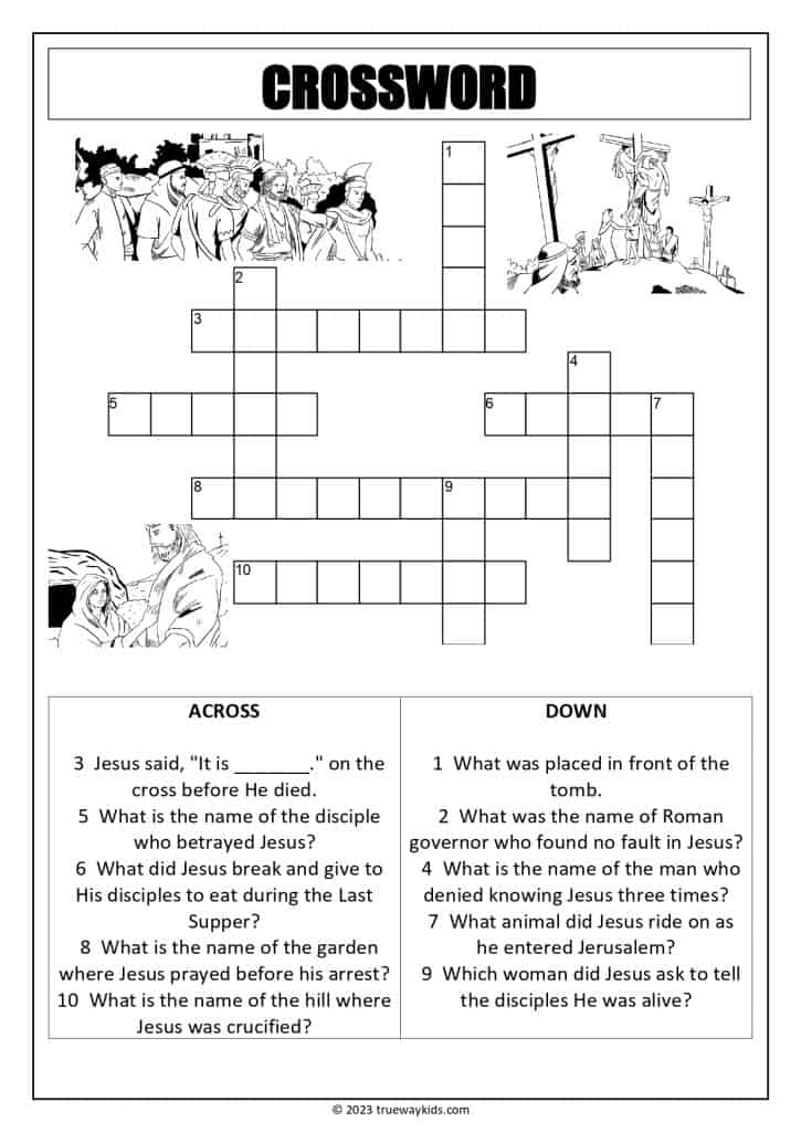 Easter Crossword puzzle. Worksheet for youth