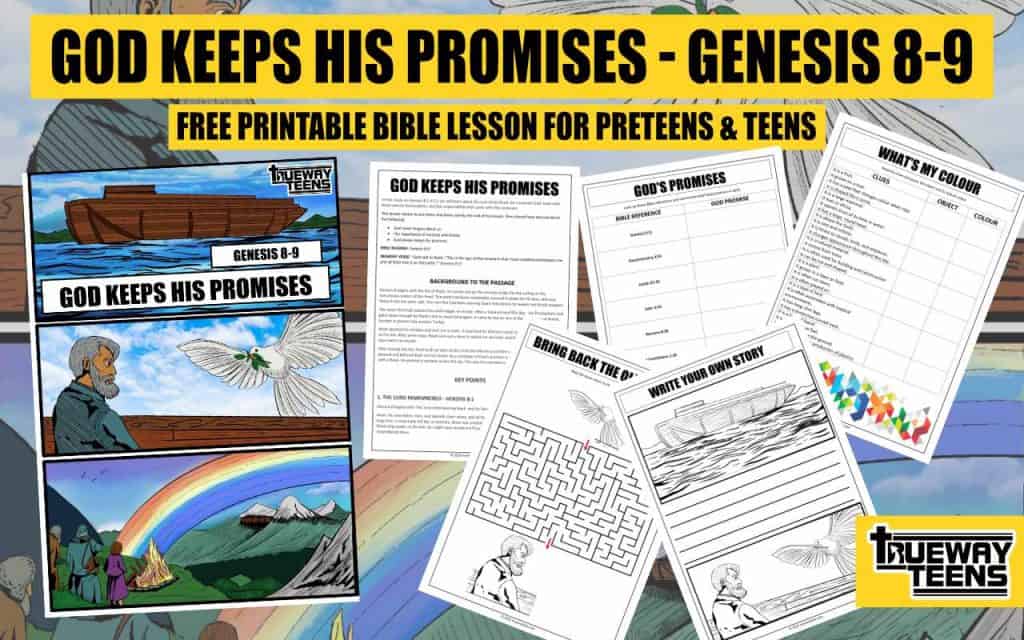Check out this free printable Bible lesson on Noah, the rainbow, and God's promises for youth! This lesson will help your teenagers explore and understand the story of Noah and the flood through fun activities and worksheets.