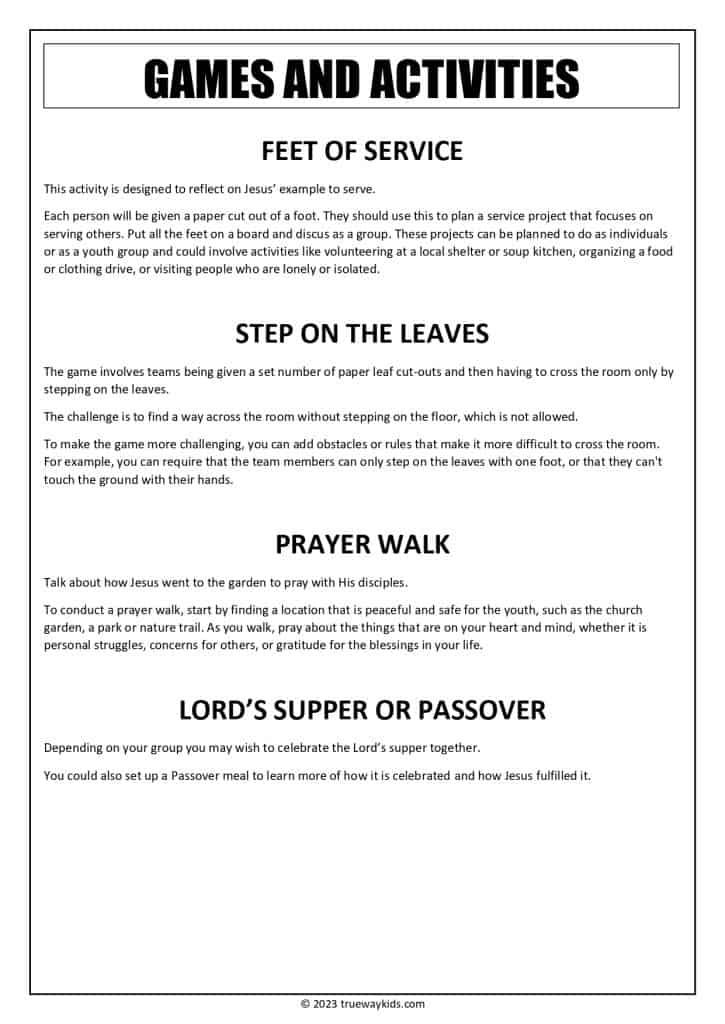 Holy Week Teen Palm Sunday Bible Games for youth