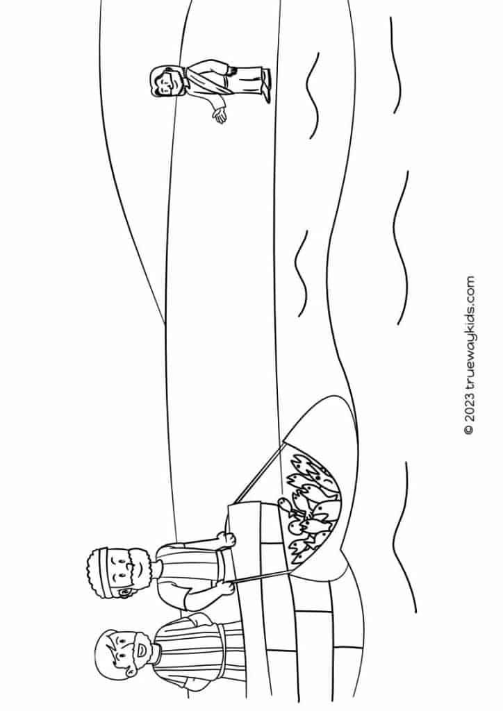 Jesus calls to the disciples fishing - Coloring page for kids