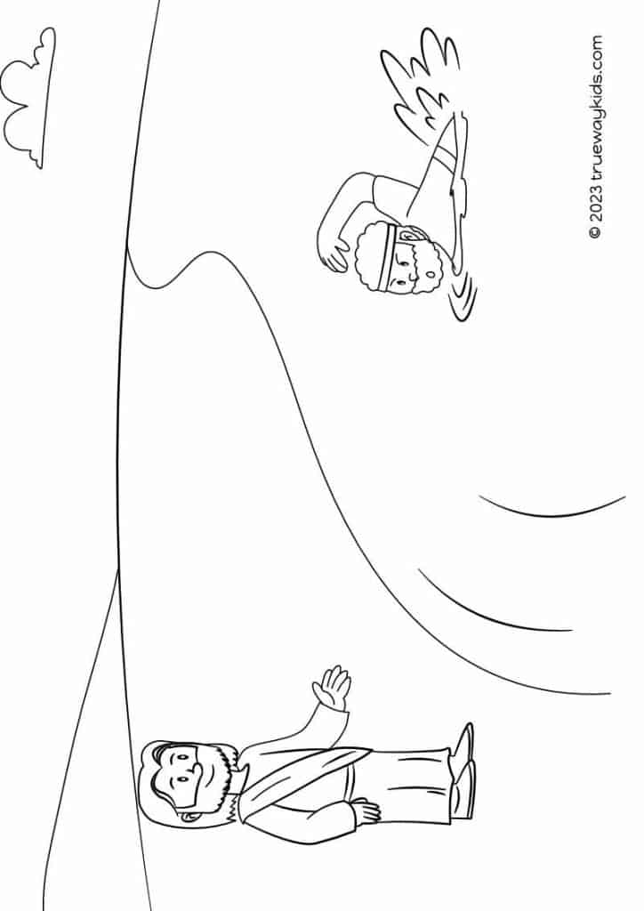 Peter swims to the risen Jesus - Coloring page for kids