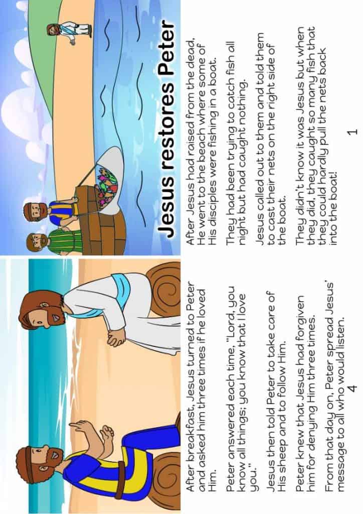 Jesus restores Peter - John 21 printable Bible story for kids