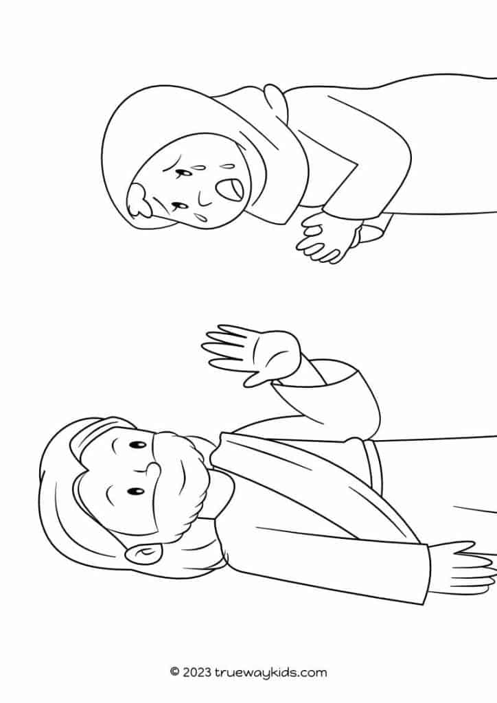 Jesus Appears to Mary Magdalene Easter morning coloring page for kids