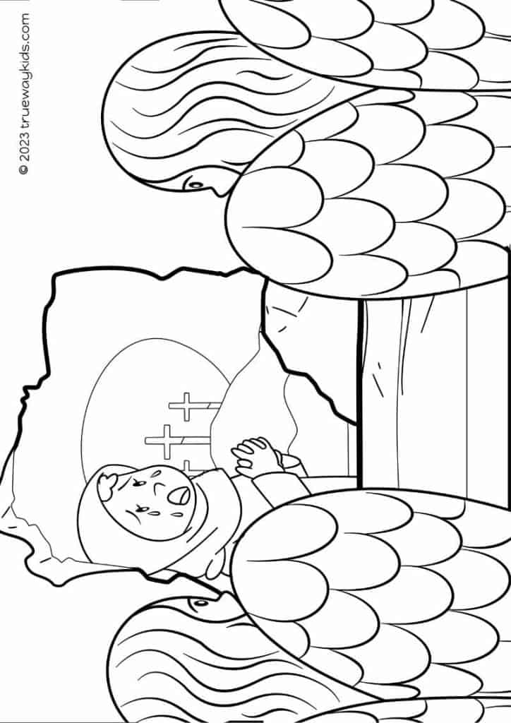The Angels speak to Mary Magdalene on Easter morning from the Empty tomb coloring page for kids