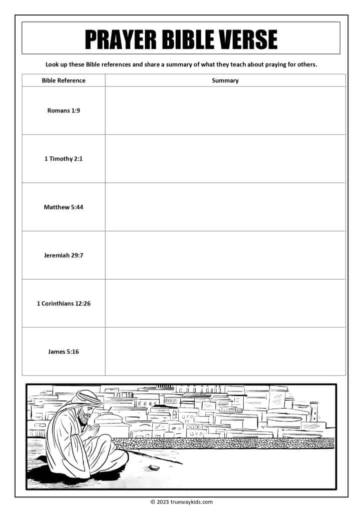 Bible verses about prayer worksheet for youth
