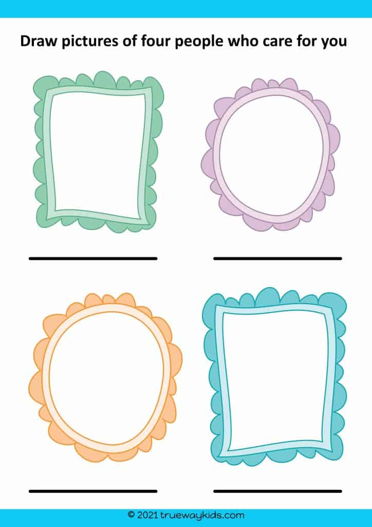 Draw picture of people you care about. Printable Bible lesson for kids