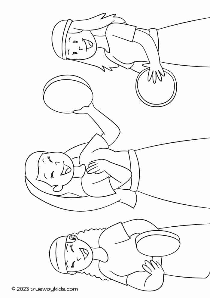 Miriam leads worship after crossing the Red Sea. coloring page for kids