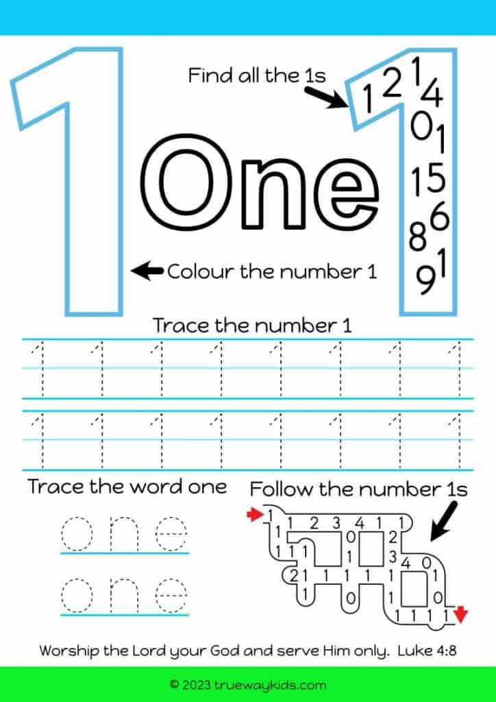 number 1 worksheet for kids