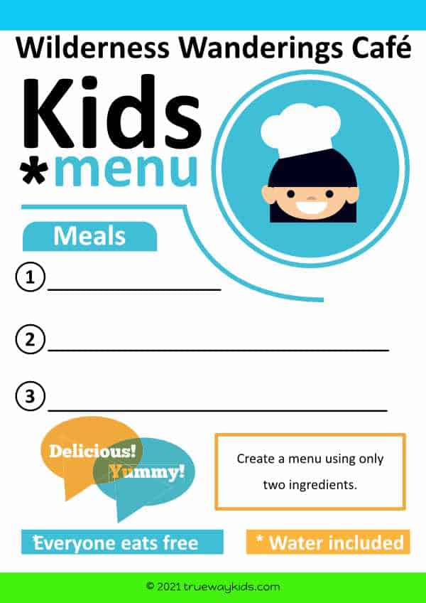 40 Years in the Wilderness - Menu worksheet for kids