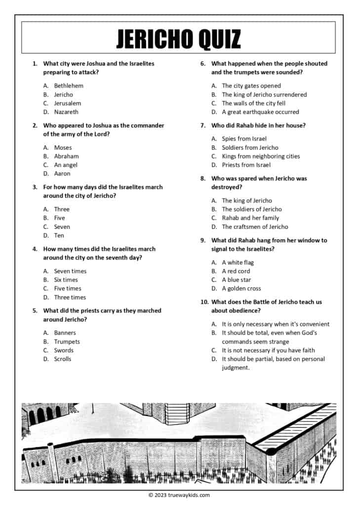 The Battle of Jericho (Joshua 6) - quiz worksheet for youth