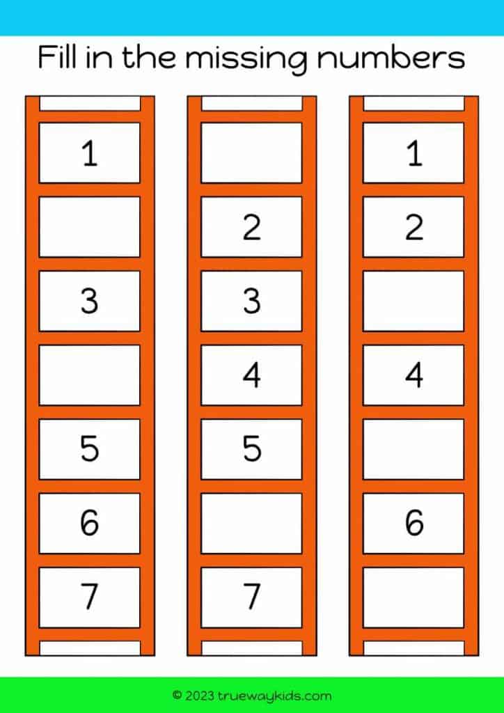 Jacob’s Ladder - Missing numbers worksheet for kids