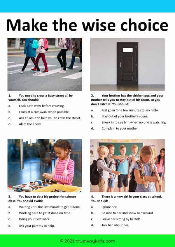 Make wise choices worksheet for kids