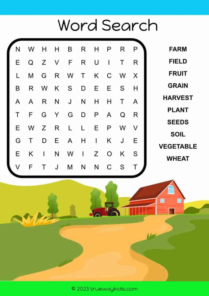 Harvest theme word search puzzle for  worksheet for kids