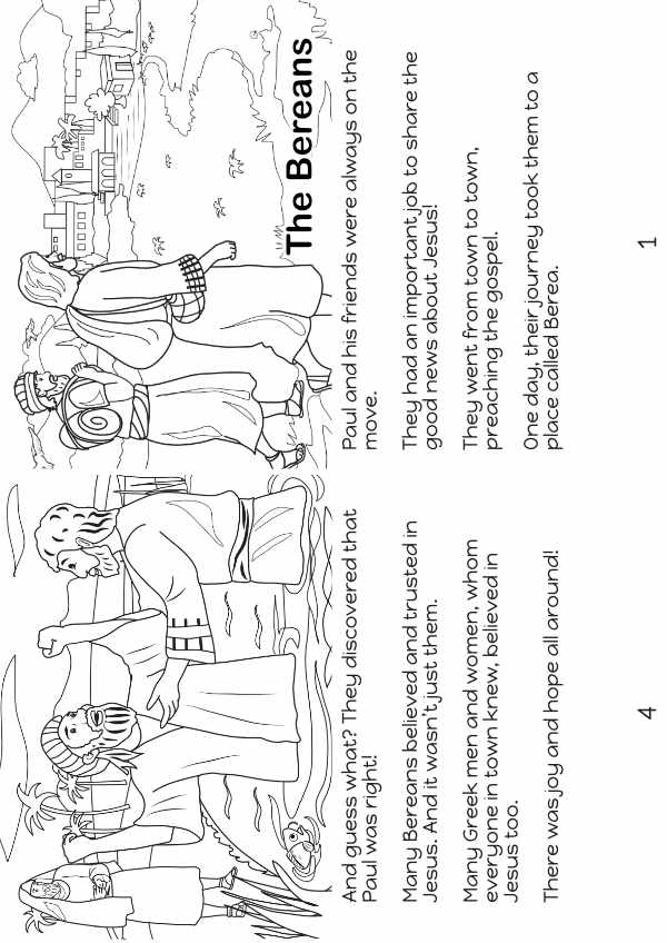 The Bereans ( Acts 17:10-15) color your own story page book for kids