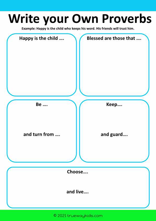Write your own proverbs - worksheet for kids