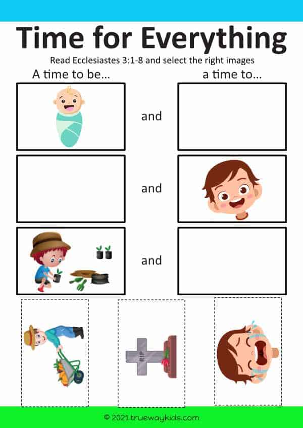 Ecclesiastes Time for everything- cut and glue worksheet for kids