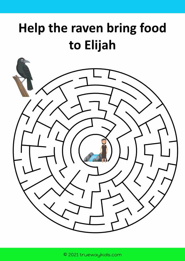 Elijah and the Ravens Bible maze worksheet for kids
