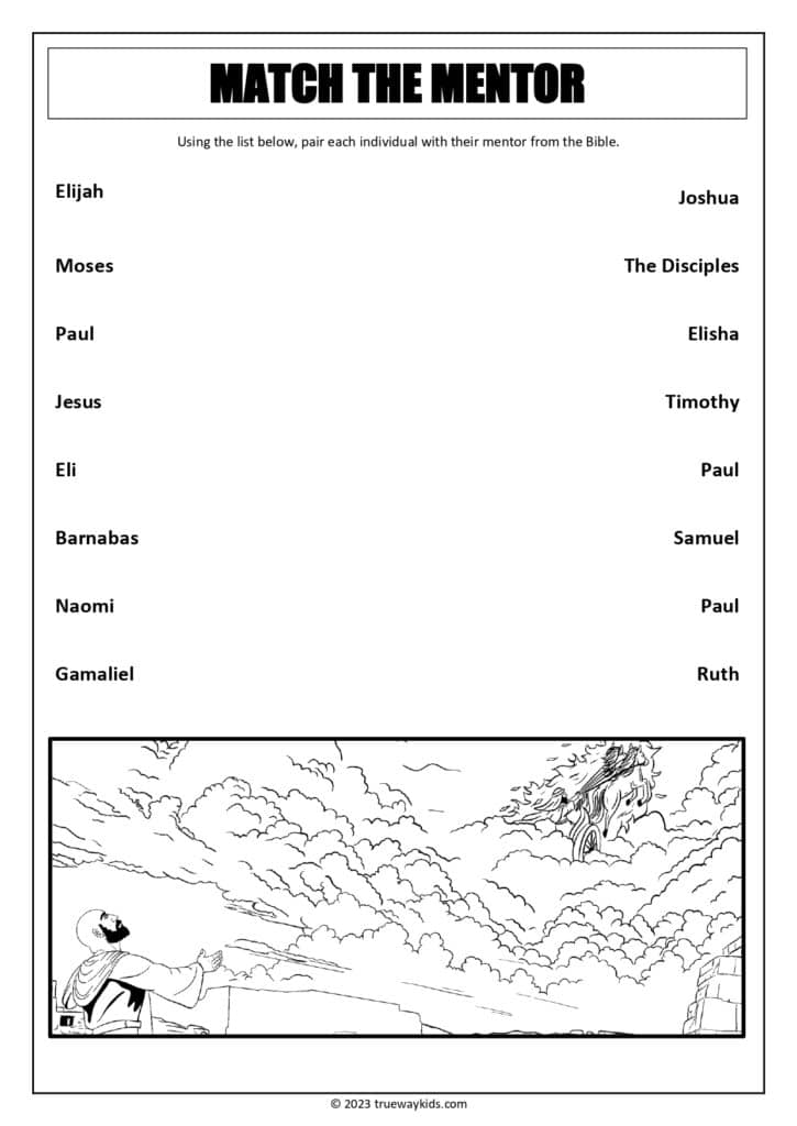 Match the mentors through the Bible - Elijah and Elisha worksheet for youth