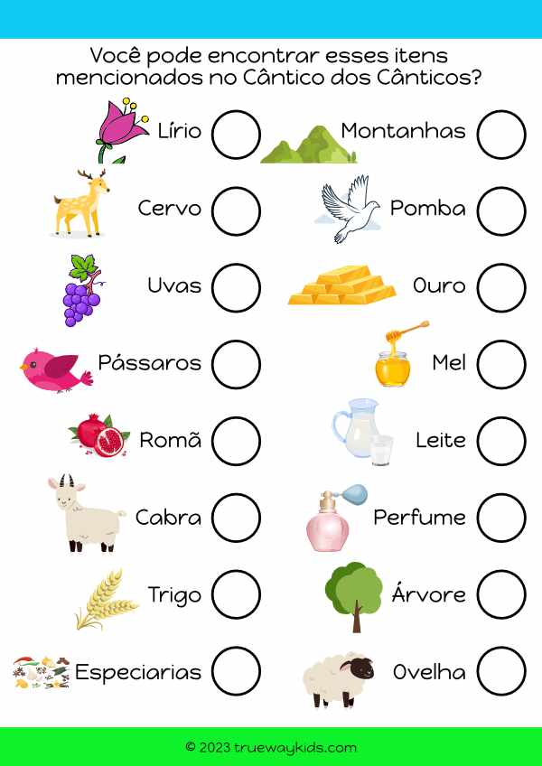 Atividades Imprimíveis - Cântico dos Cânticos
