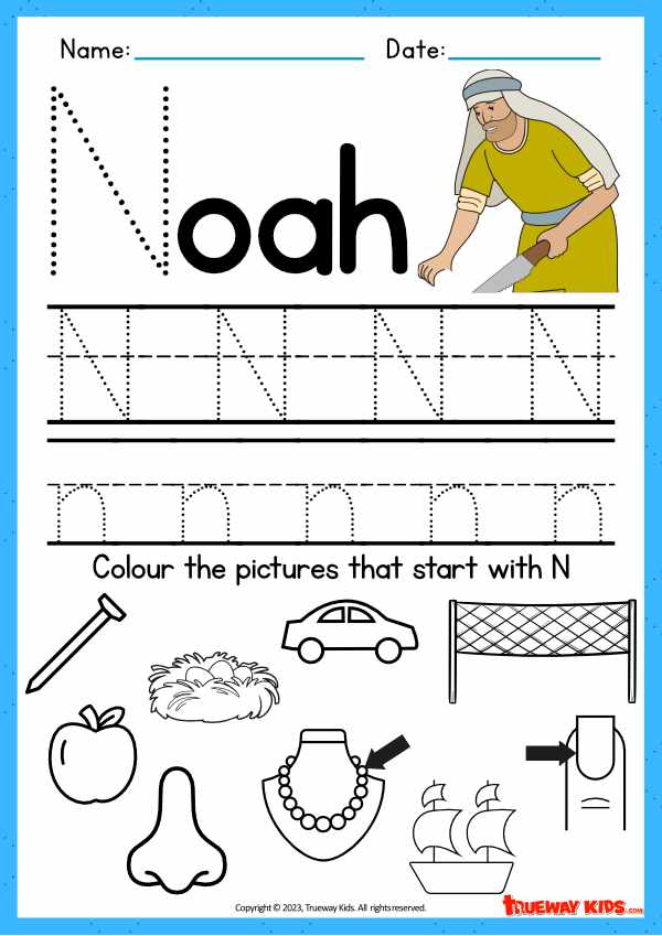 N is for Noah - letter worksheet for kids