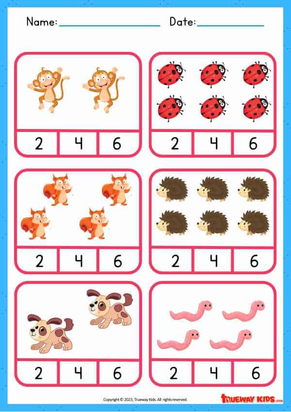 animal numbers maths worksheet for kids for kids