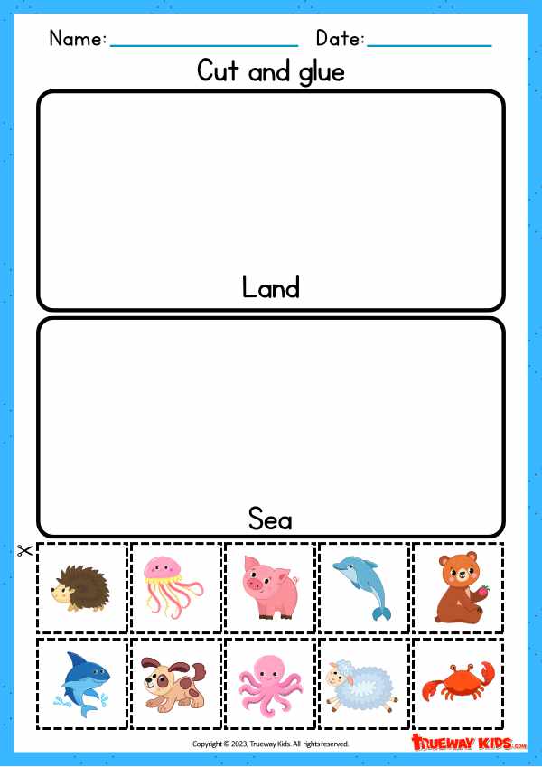 cut and glue. animal sorting worksheet for kids for kids