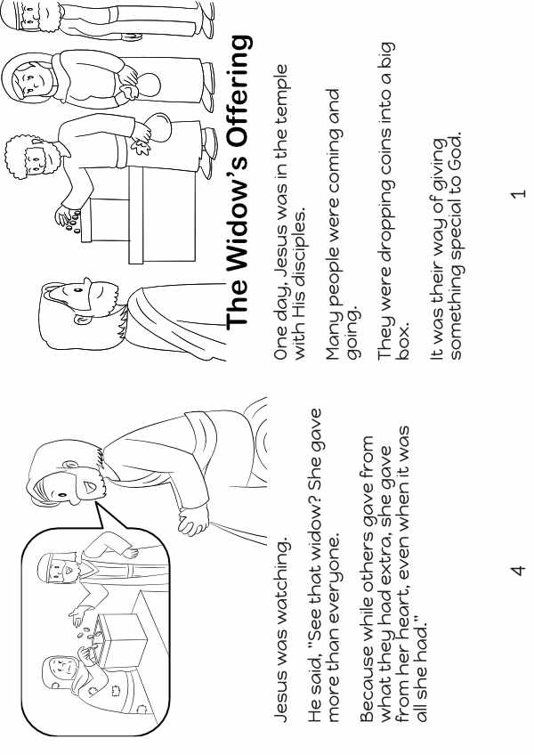The Widow’s Offering (Mark 12:42-44 & Luke 21:1-4) - color your own story book