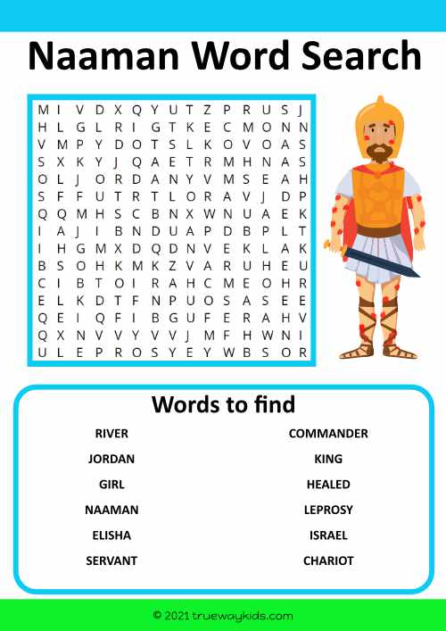 Naaman (2 Kings 5) - Word Search worksheet for kids