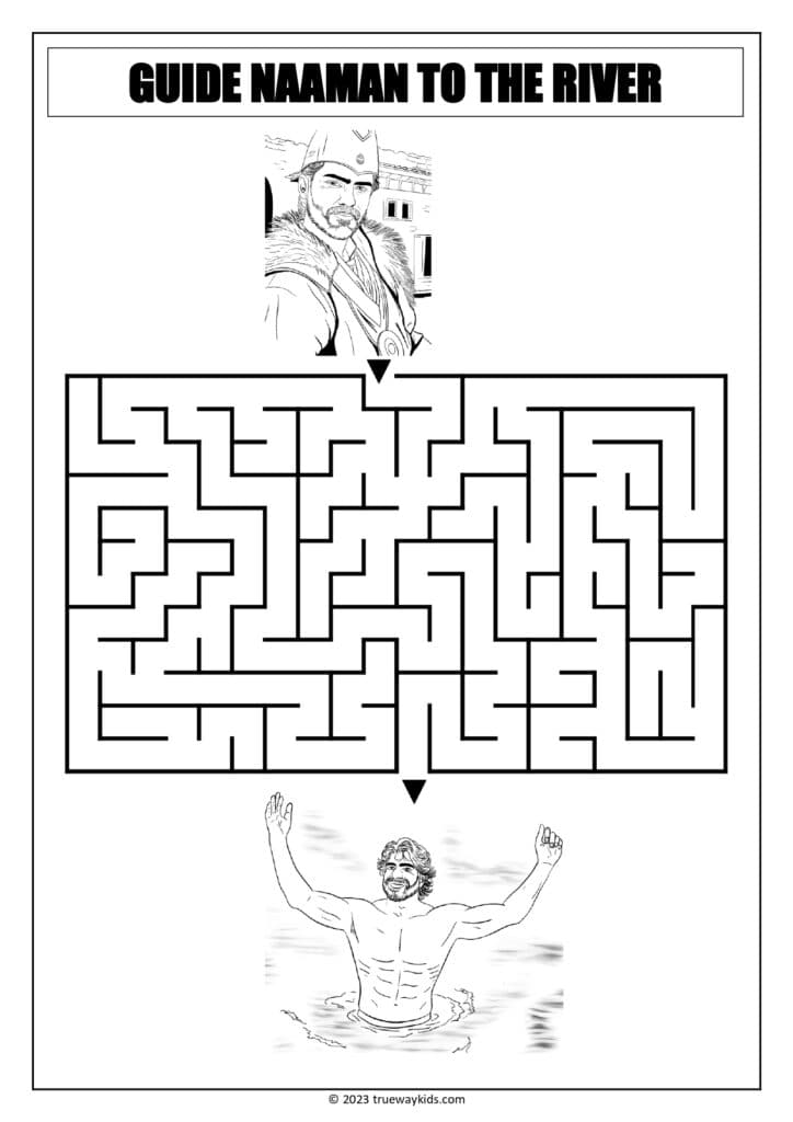 Naaman - Maze worksheet for teens. Lead Naaman to the river