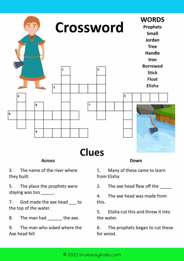 Elisha and the floating ax head - Bible word search for kids