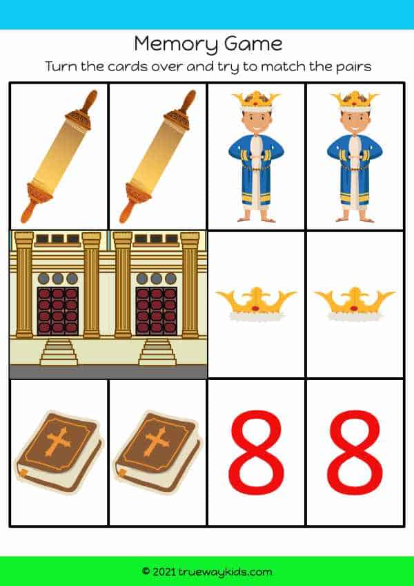 King Josiah memory game for kids - match the pairs