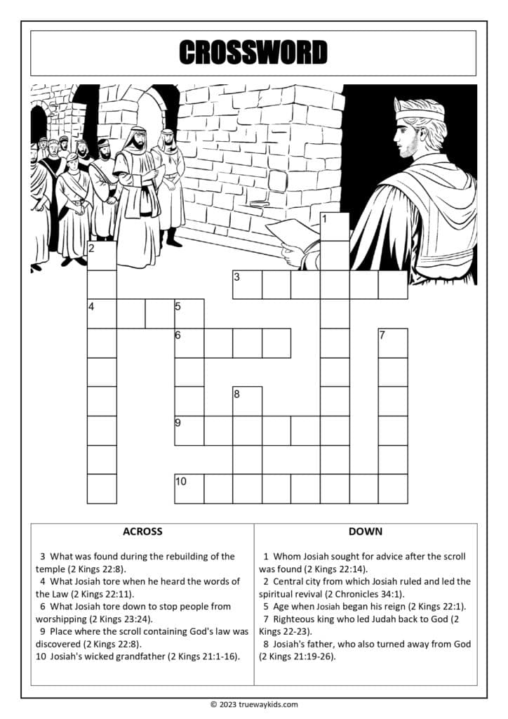 King Josiah crossword puzzle for youth