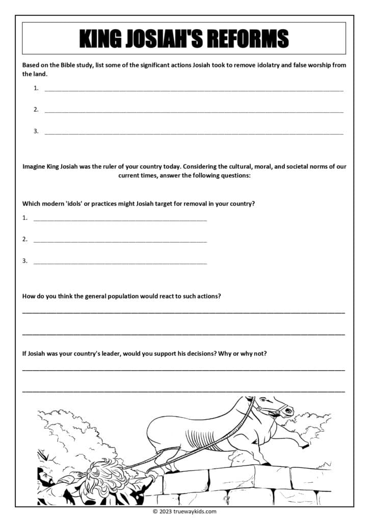 King Josiah - Bible lesson worksheet for youth