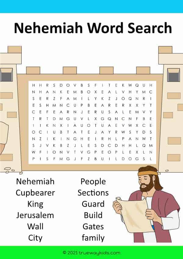 Nehemiah word search worksheet for kids