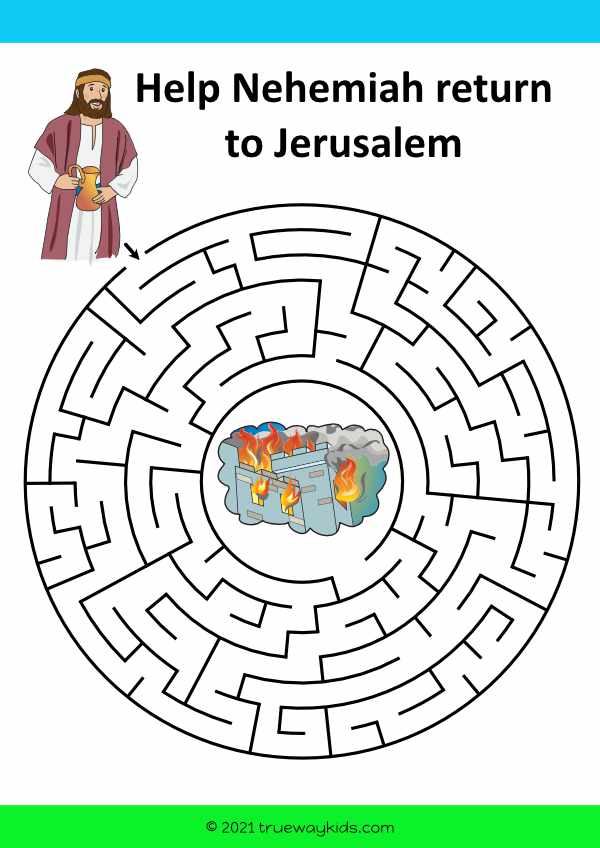Nehemiah maze worksheet for kids