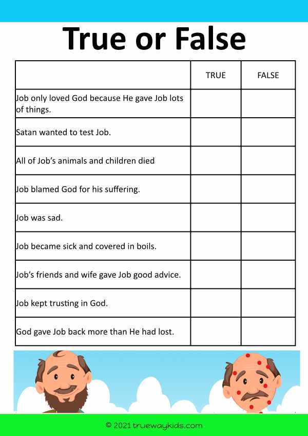Job - True or False Bible quiz for kids